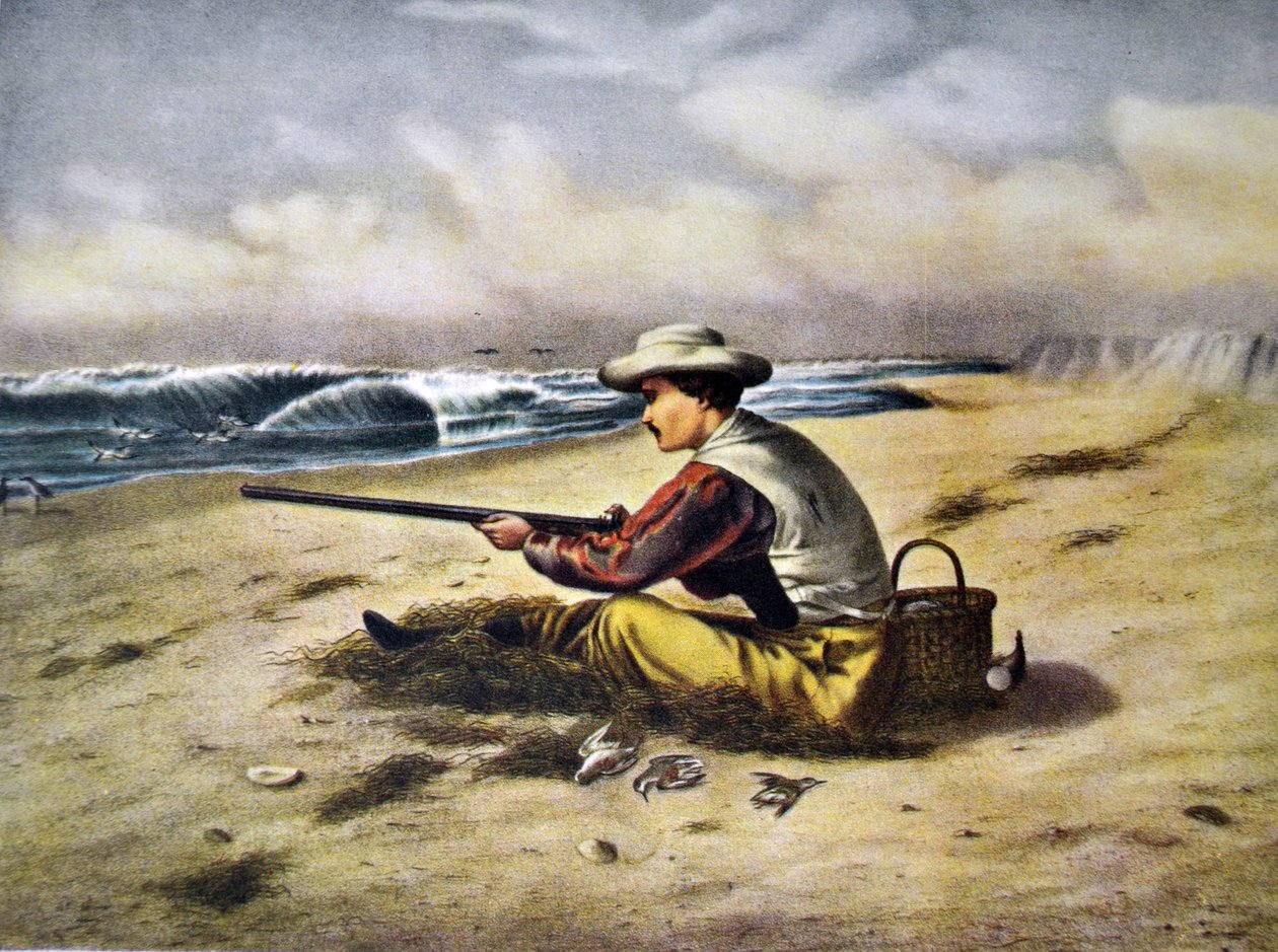 Currier & Ives Illustration 1800-talet. Strandbeckasinskytte av N. and Ives, J.M. Currier