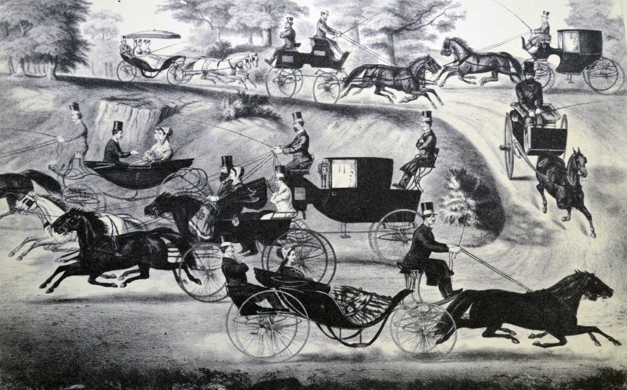 Currier & Ives Illustration 1800-talet. Fashionabla turn-outs i Central Park av N. and Ives, J.M. Currier