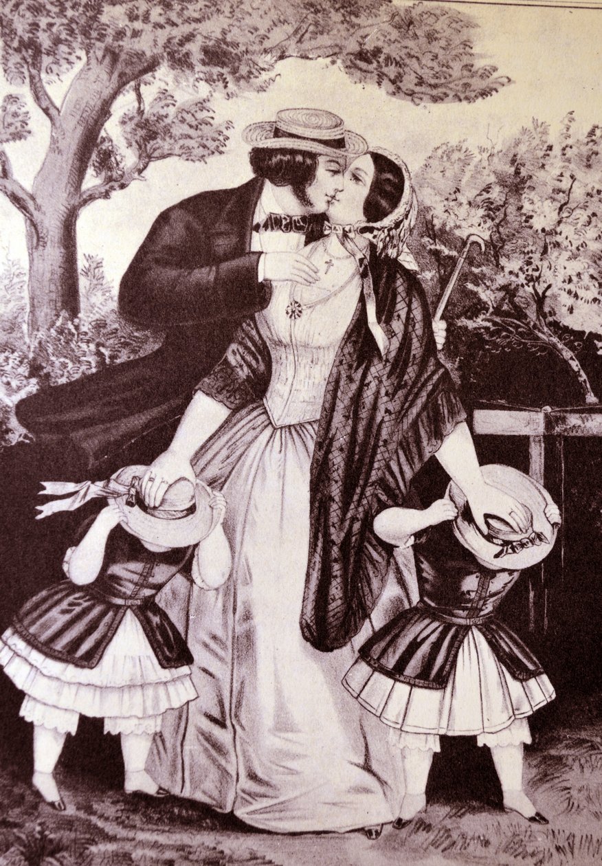 Currier & Ives Illustration 1800-talet. Kyss mig snabbt av N. and Ives, J.M. Currier