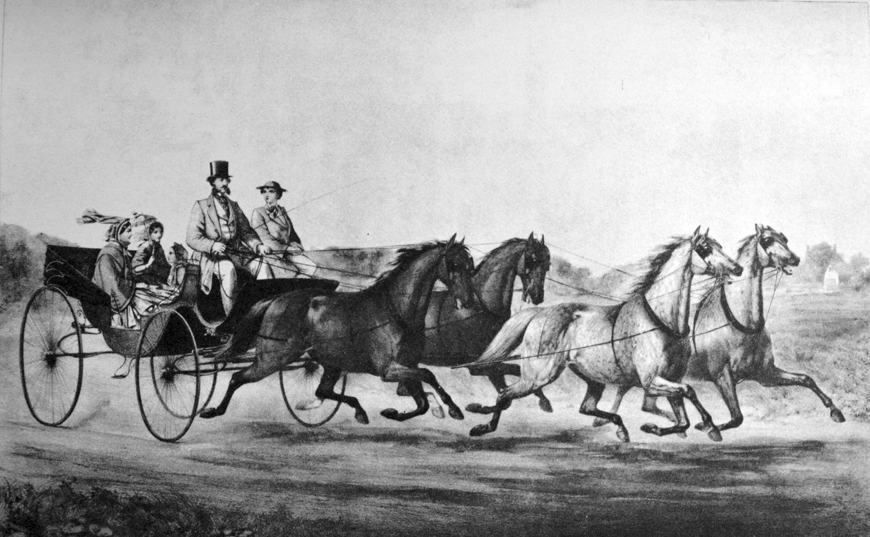Currier & Ives Illustration 1800-talet. MINER,STEVENS & CO, Första klass vagnar och lätt vagn av N. and Ives, J.M. Currier