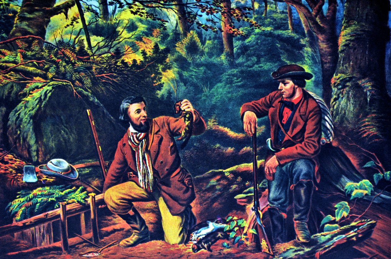 Currier & Ives Illustration 1800-talet. Minkfångningsprime av N. and Ives, J.M. Currier