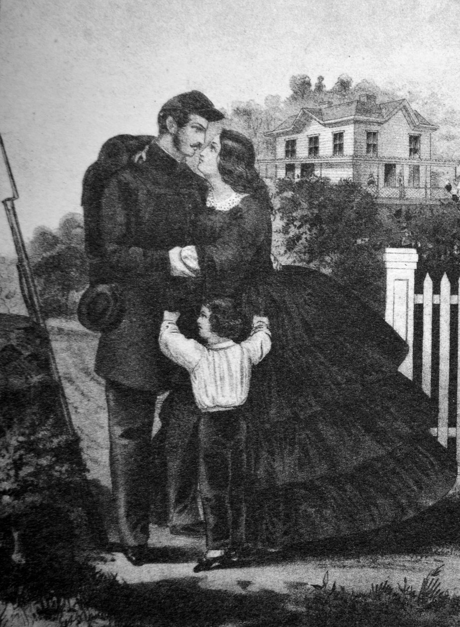 Currier & Ives Illustration 1800-talet. Iväg till kriget. Soldaterna adieu. av N. and Ives, J.M. Currier