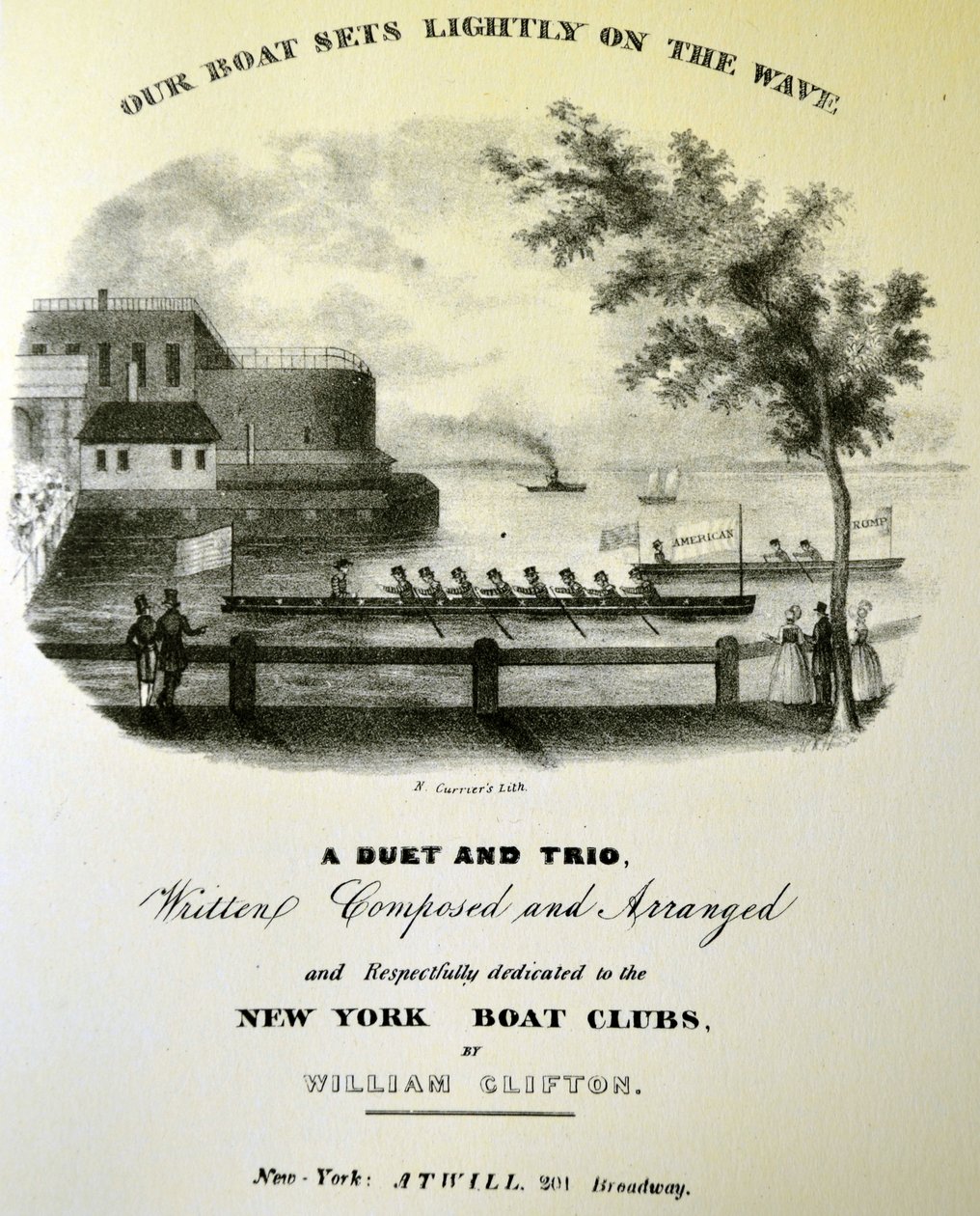 Currier & Ives Illustration 19:e århundradet. Vår båt ligger lätt på vågen av N. and Ives, J.M. Currier