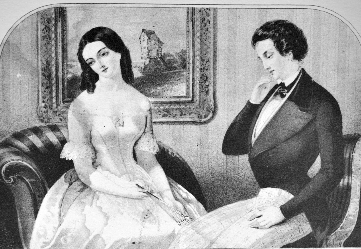 Currier & Ives Illustration 1800-talet. Ställer frågan av N. and Ives, J.M. Currier