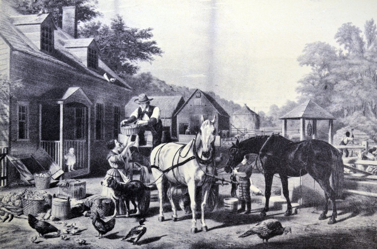 Currier & Ives Illustration 19:e århundradet. Förberedelser för marknaden av N. and Ives, J.M. Currier