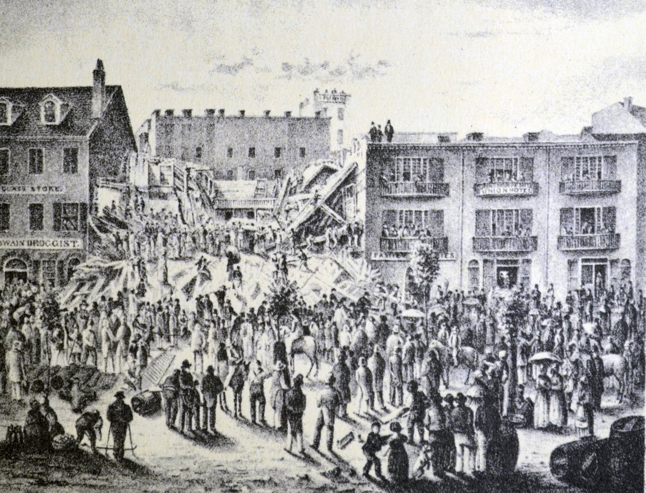 Currier & Ives Illustration 1800-talet. Ruinerna av Planters Hotel, New Orleans av N. and Ives, J.M. Currier