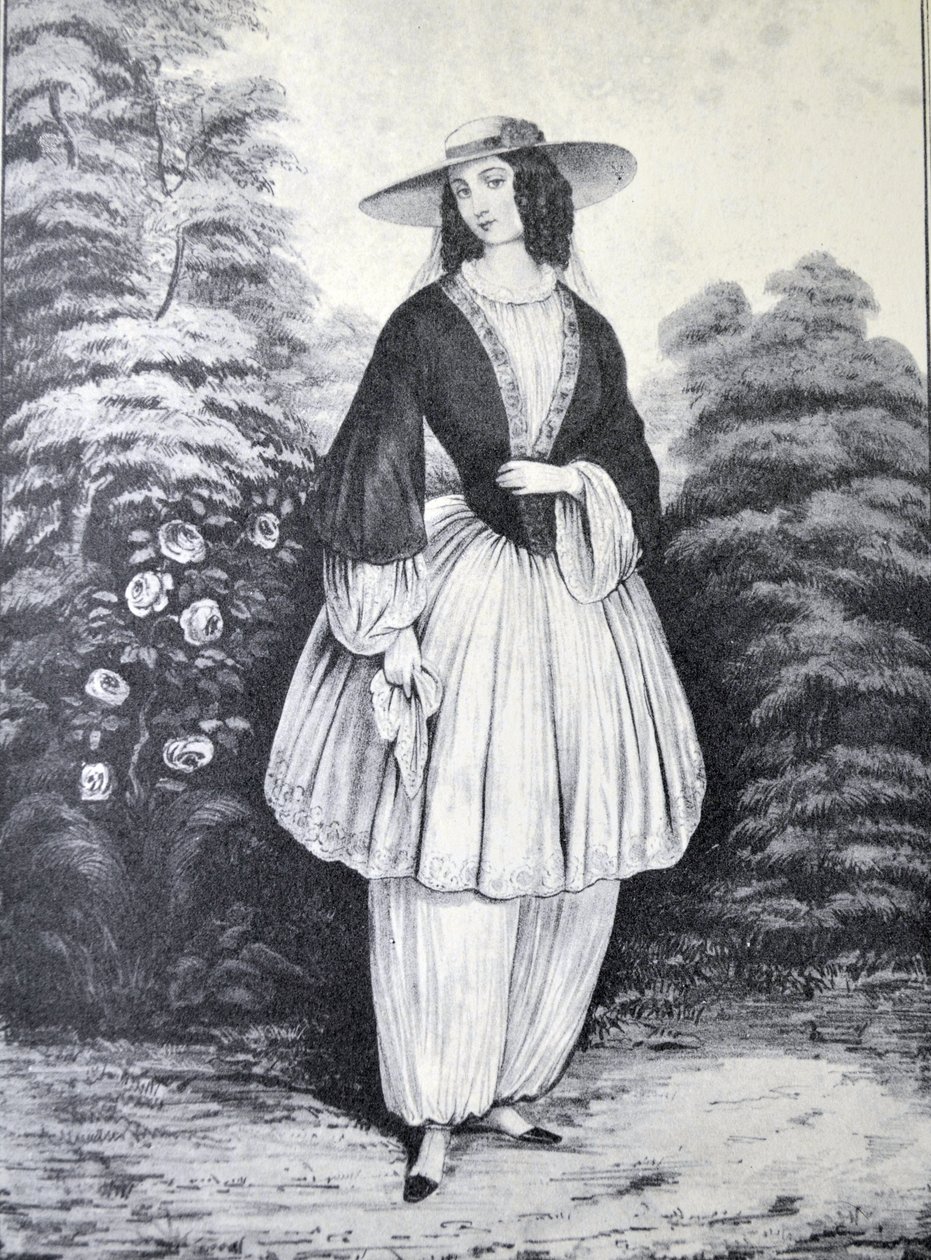 Currier & Ives Illustration 1800-talet. Bloomer-dräkten av N. and Ives, J.M. Currier