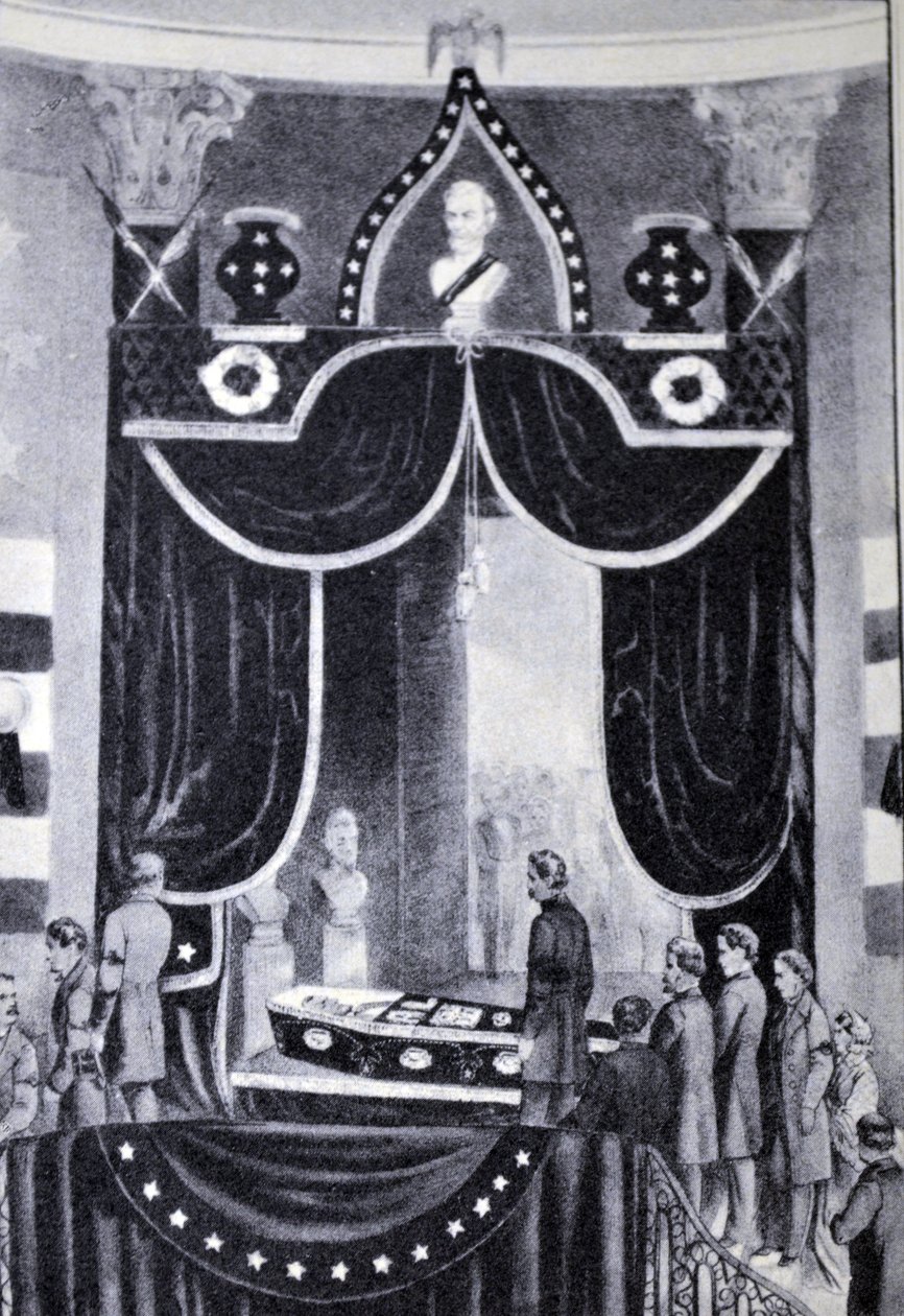 Currier & Ives Illustration 1800-talet. Martyrpresidenten Abraham Lincolns kropp av N. and Ives, J.M. Currier