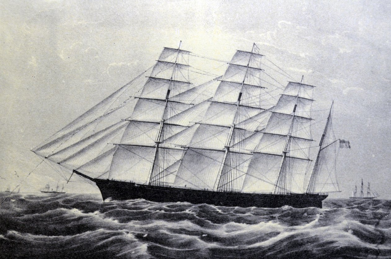 Currier & Ives Illustration 1800-talet. Clipperskeppet Den stora republiken av N. and Ives, J.M. Currier