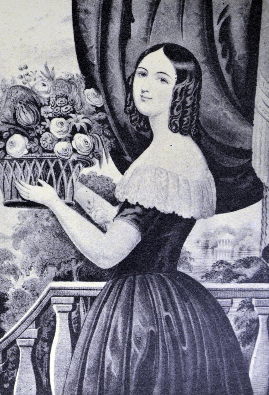 Currier & Ives Illustration 1800-talet. Blomstertjejen av N. and Ives, J.M. Currier