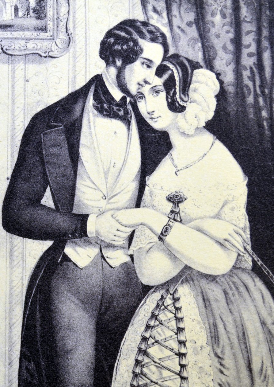 Currier & Ives Illustration 1800-talet. Lovers Reconciliation av N. and Ives, J.M. Currier