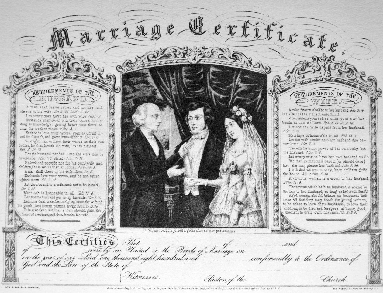 Currier & Ives Illustration 1800-talet. Vigselbeviset av N. and Ives, J.M. Currier