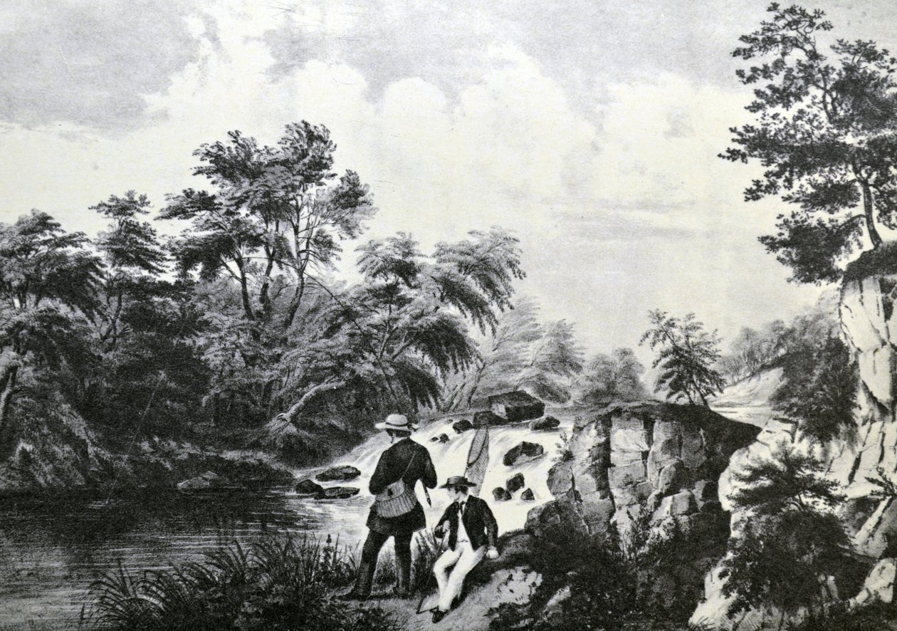 Currier & Ives Illustration 1800-talet. Öringströmmen av N. and Ives, J.M. Currier