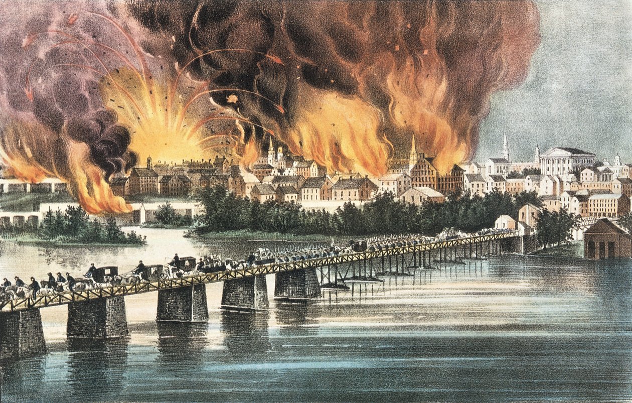 Fall of Richmond 2 april 1865 av N. and Ives, J.M. Currier