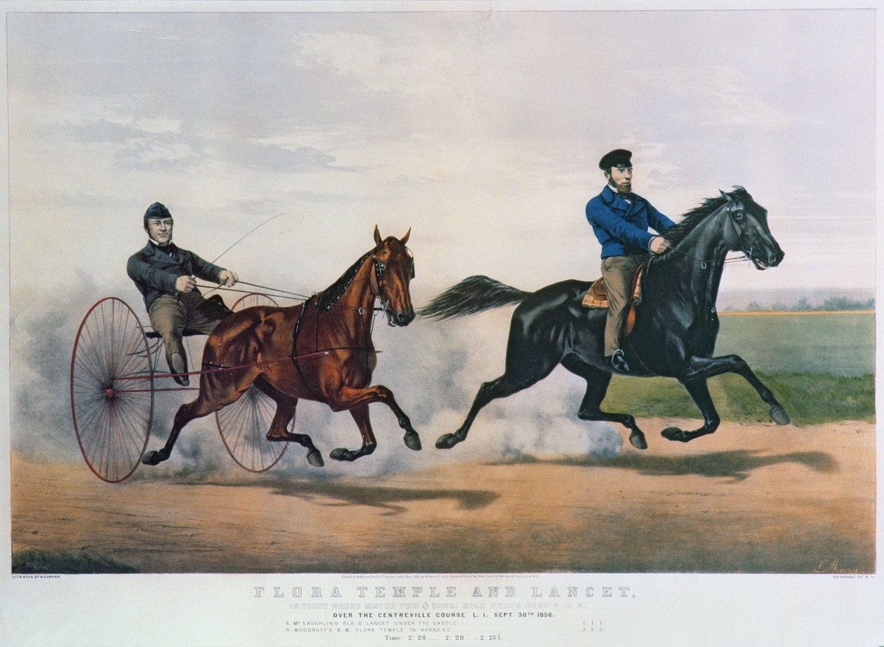 "Flora Temple" och "Lancet" racing på Centerville Course, 1856 av N. and Ives, J.M. Currier