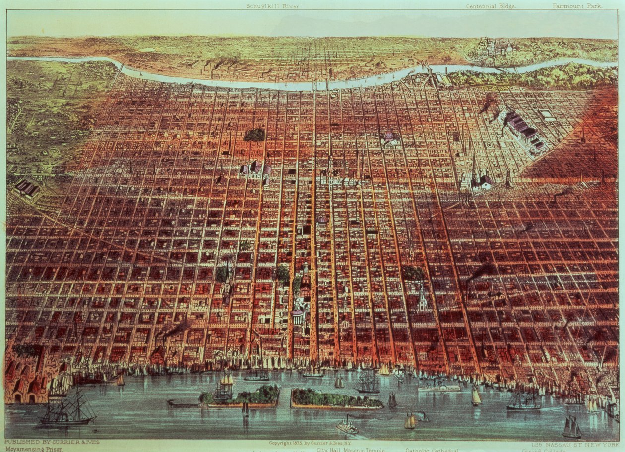 General View of Philadelphia, 1875 (tryck) av N. and Ives, J.M. Currier