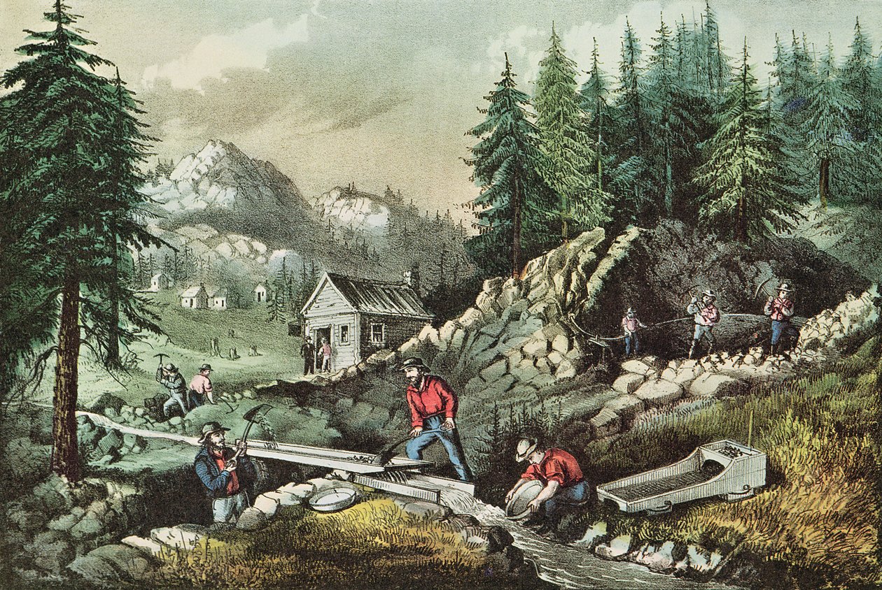 Guldbrytning i Kalifornien, 1871 av N. and Ives, J.M. Currier