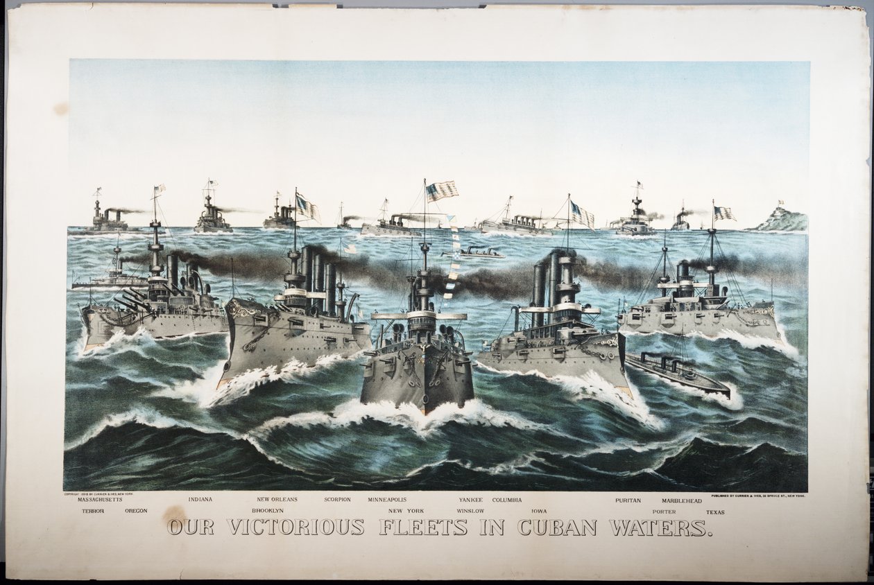 Våra segerrika flottor i kubanska vatten, 1898 av N. and Ives, J.M. Currier