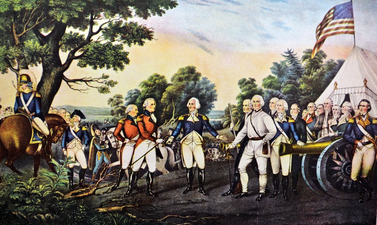 Överlämnande av general Burgoyne i Saratoga N.Y. 17 oktober 1777 av N. and Ives, J.M. Currier