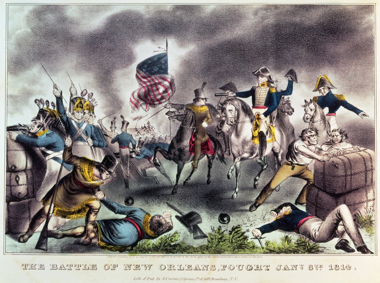 Slaget vid New Orleans, 8 januari 1814 av N. and Ives, J.M. Currier