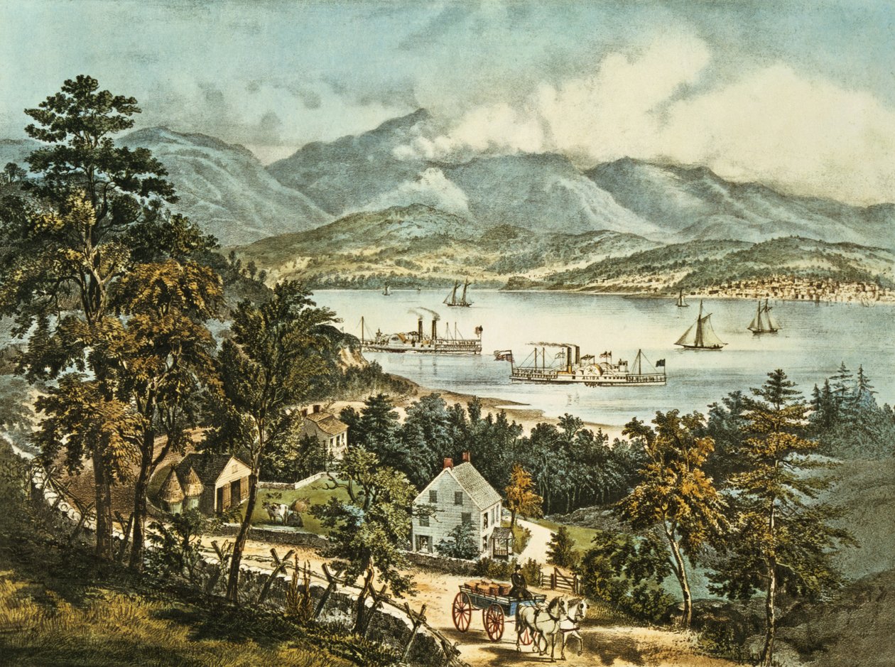 Catskill Mountains från den östra stranden av Hudson av N. and Ives, J.M. Currier