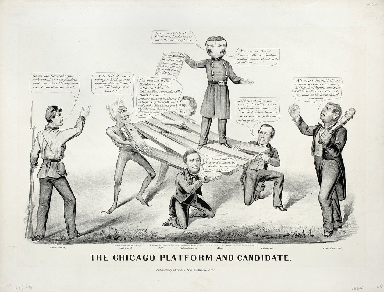 Chicago Platform and Candidate, 1864 av N. and Ives, J.M. Currier
