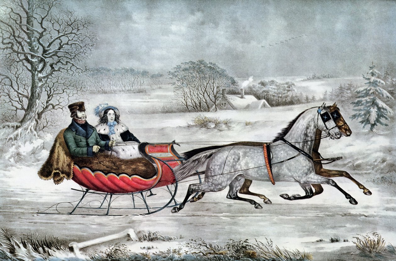 The Road - Winter (Currier och hans andra fru, Laura Ormsbee, 1843) av N. and Ives, J.M. Currier