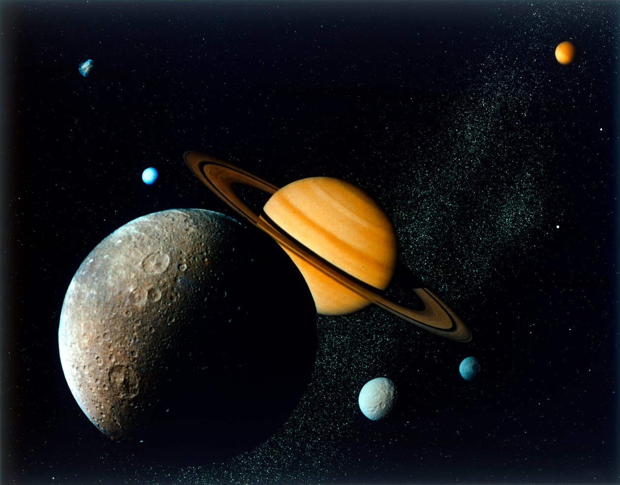 Saturnian System från Voyager 1, c1980-talet. av NASA Images