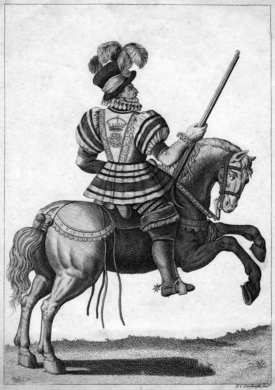 En Yeoman of the Guard, som deltar i drottning Elizabeth I på ett framsteg av N. C. Goodnight