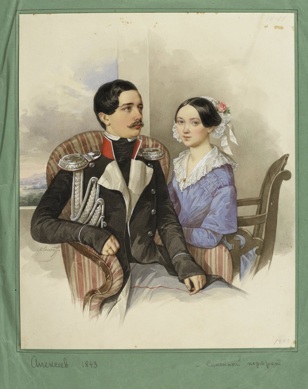 Porträtt av greve Jakov Karlovich Sievers 1818-1865 och grevinnan Vera Mikhaylovna 1818-1865, 1843 av N. M. Alexeyev