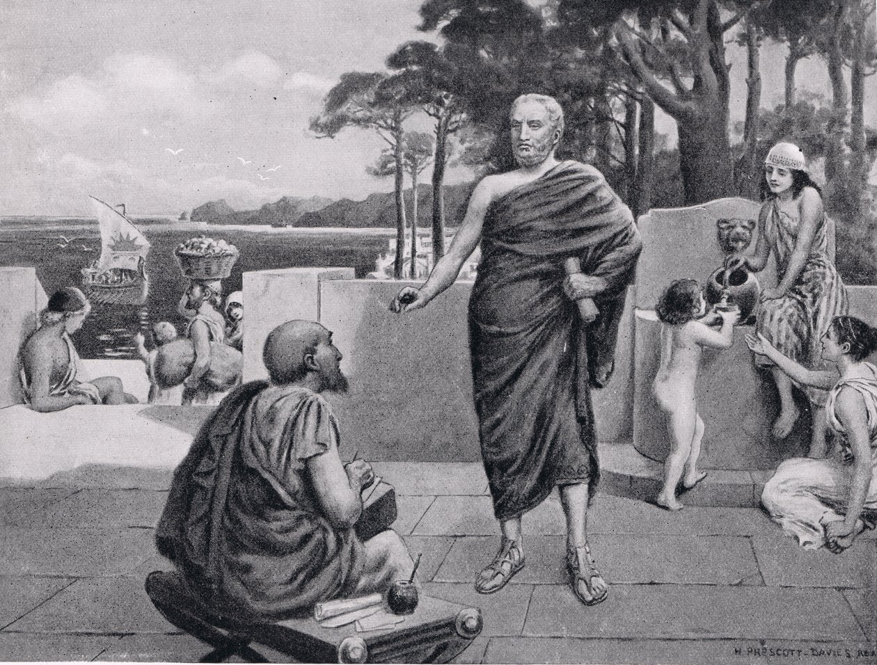 Thukydides i exil, illustration från Hutchinsons History of the Nations, 1915 av N. Prescott Davies