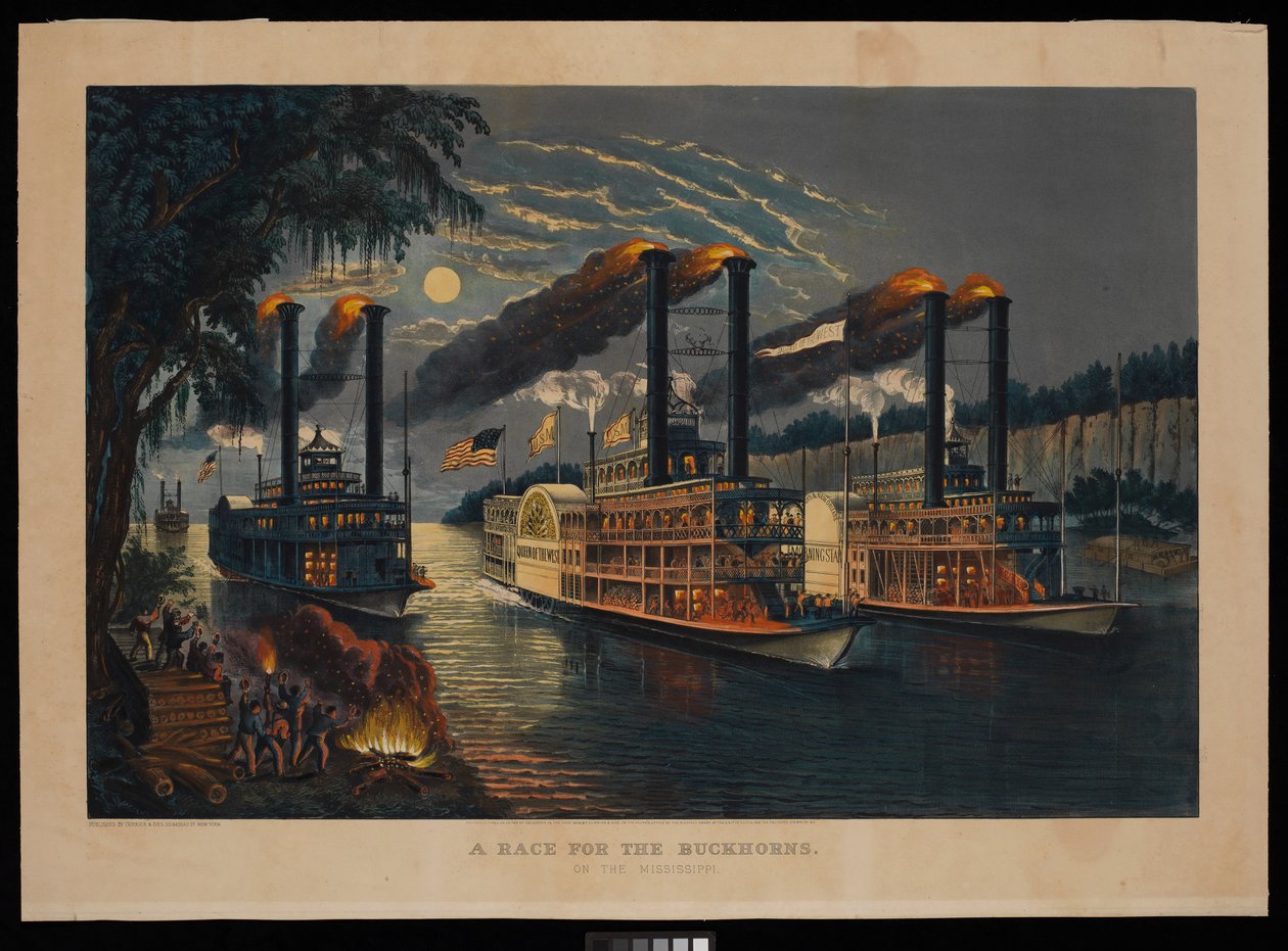 En tävling om Buckhorns på Mississippi av N. and Ives J.M. (1824 95) Currier