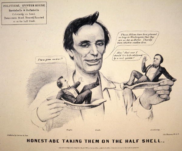Tecknad serie av Abraham Lincoln (1809-65) presidentkampanj av Currier and Ives