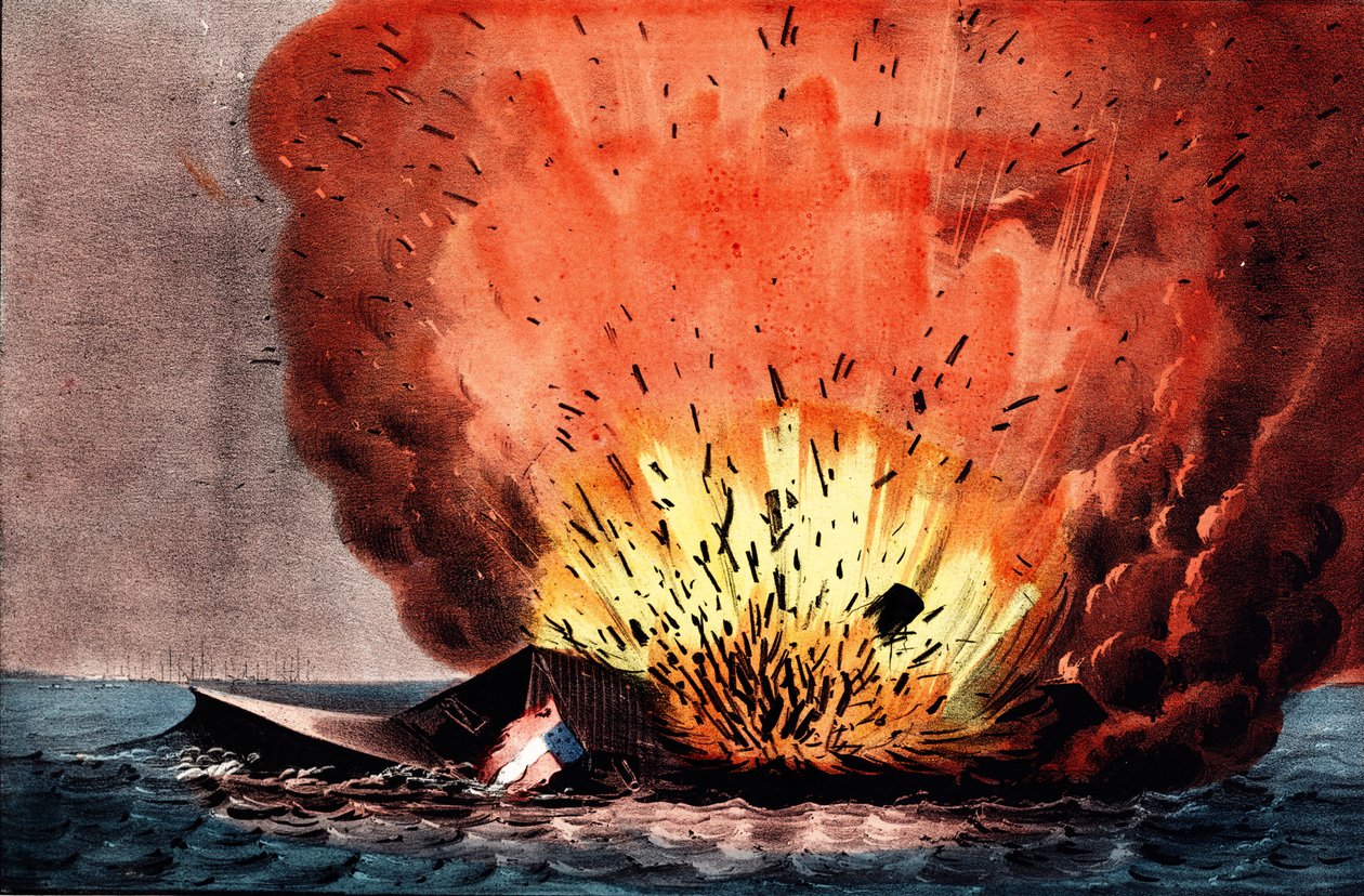 Amerikanska inbördeskriget (1861-1865): slaget vid Hampton Roads 8-9 mars av N. and Ives J.M. (1824 95) Currier