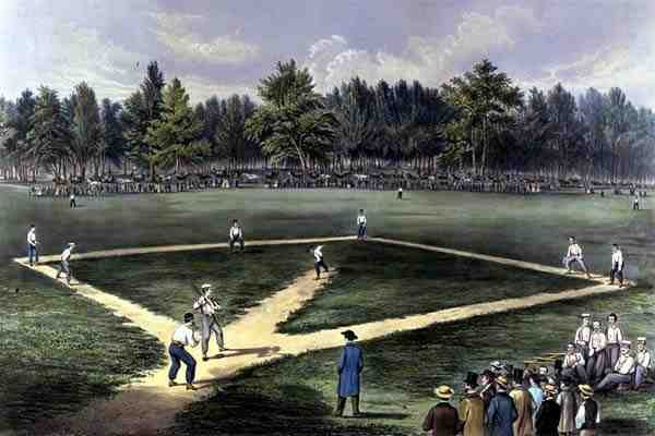 The American National Game of Baseball, Grand Match For The Championship på The Elysian Fields, Hoboken, N.J. 1866 (färg litho) av Currier and Ives