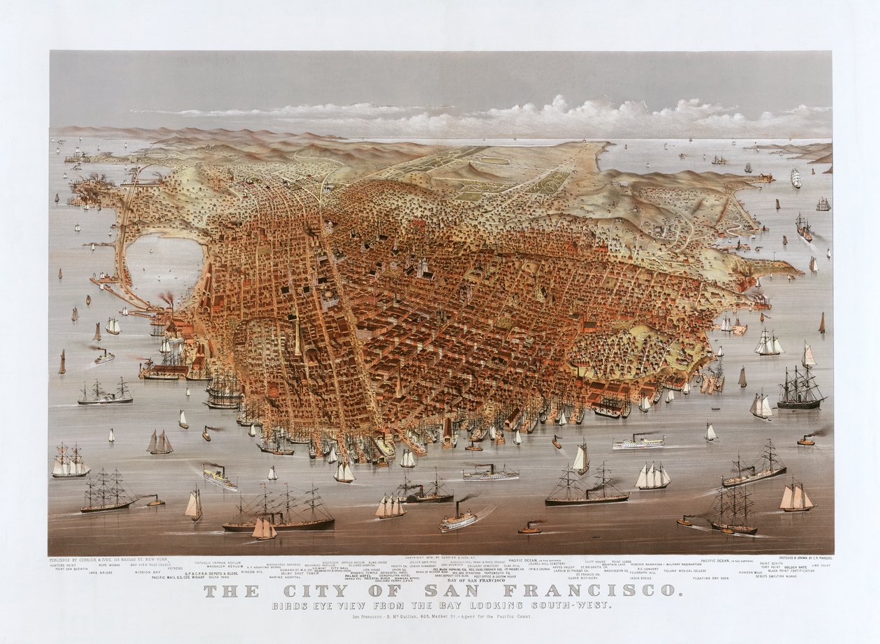The City of San Francisco av Currier & Ives, ca 1878 (färg litho) av Currier and Ives