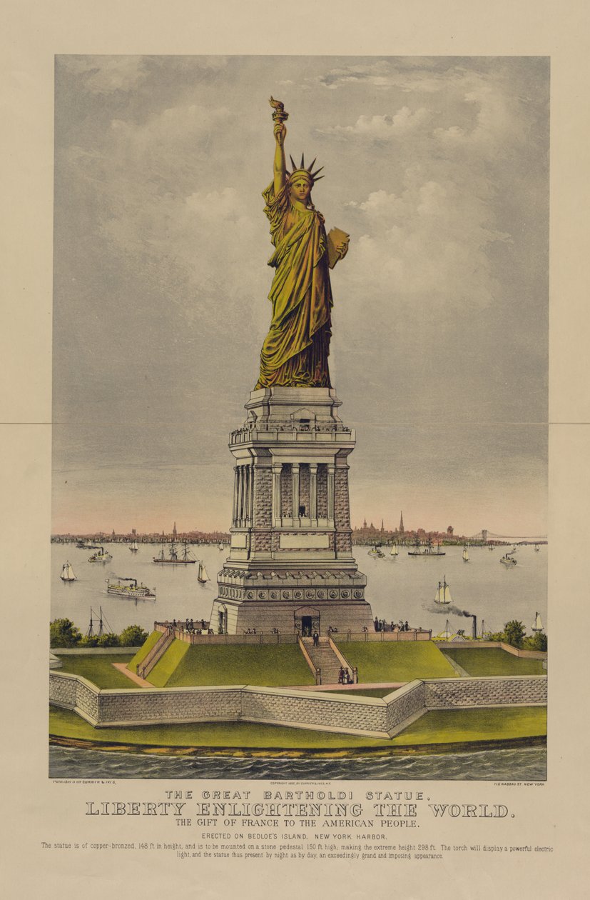 Den stora Bartholdi-statyn, Liberty Enlightening the World, The Gift of France to the American People, c.1885 (kromolitografi) av Currier and Ives