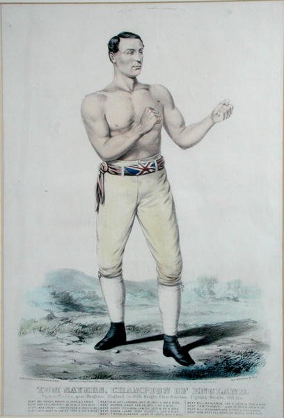 Tom Sayers (1826-65) Champion of England, publicerad 1860 (färg litho) av Currier and Ives