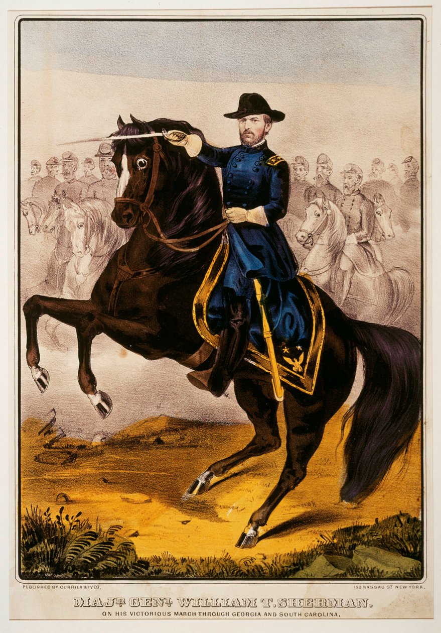 William Tecumseh Sherman, unionsgeneral under det amerikanska inbördeskriget ... (färgtryck) av N. and Ives J.M. (1824 95) Currier