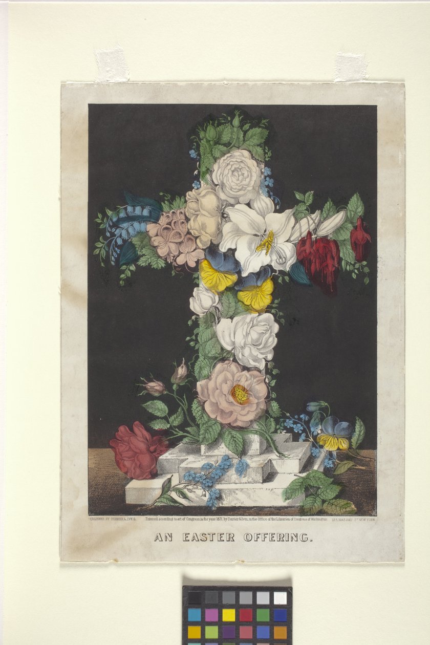 Ett påskoffer (handfärgad litografi) av N. and Ives J.M. (1824 95) Currier