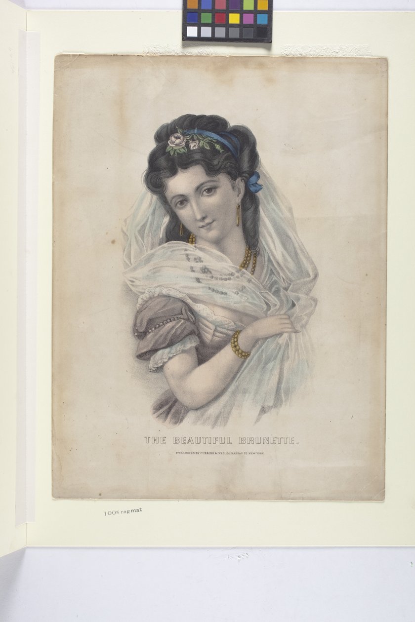 Vacker brunett (handfärgad litografi) av N. and Ives J.M. (1824 95) Currier