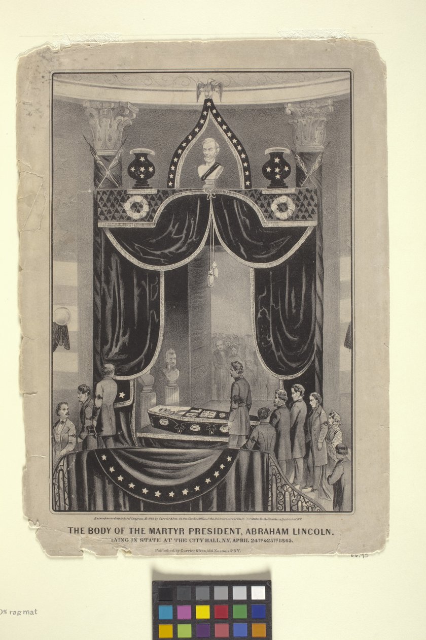 Martyrpresidentens kropp, Abraham Lincoln (litografi) av N. and Ives J.M. (1824 95) Currier