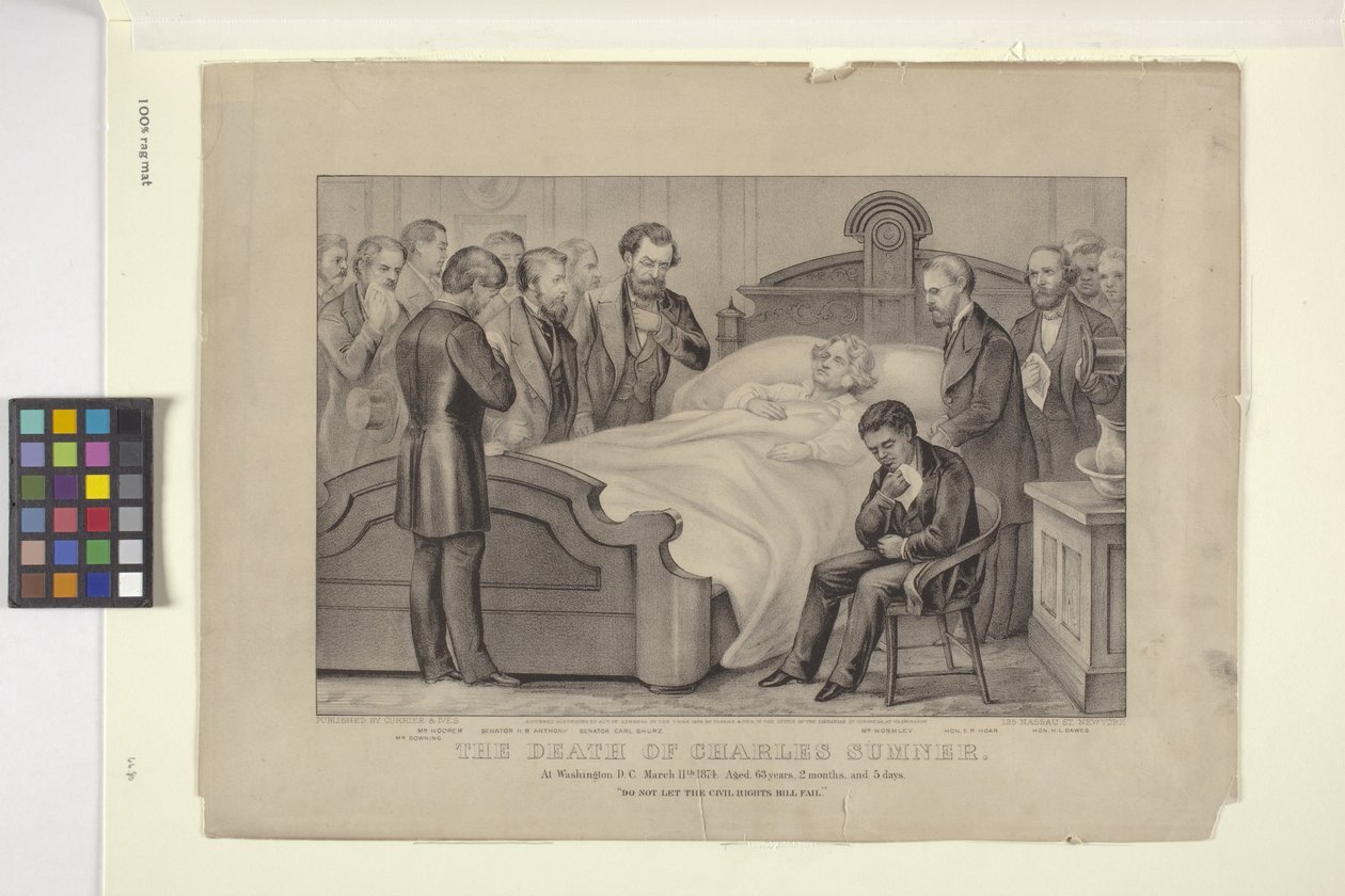 チャールズ・サムナーの死（リトグラフ）スウェーデン語 av N. and Ives J.M. (1824 95) Currier