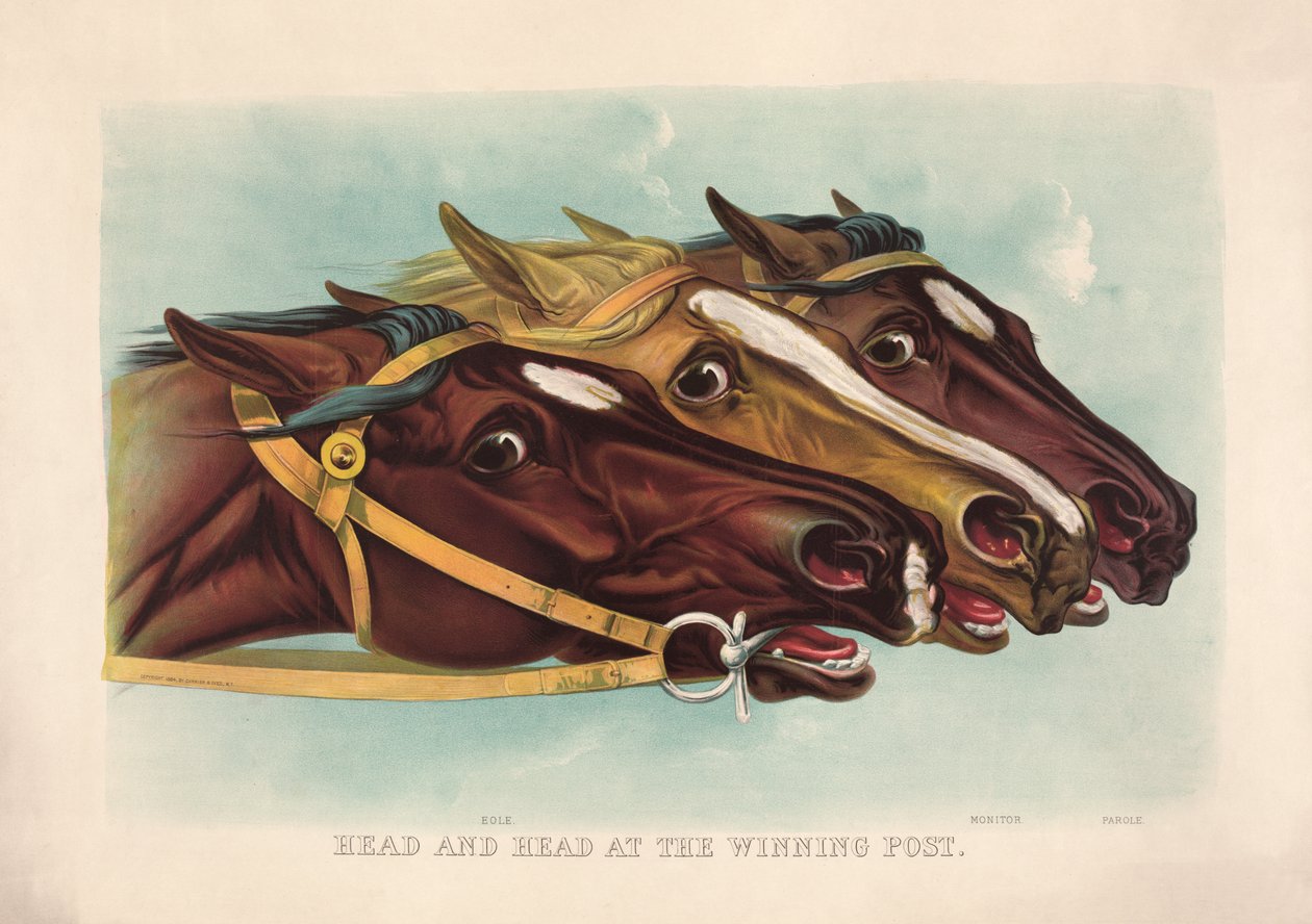 Head and Head på den vinnande posten av Currier & Ives av Currier and Ives