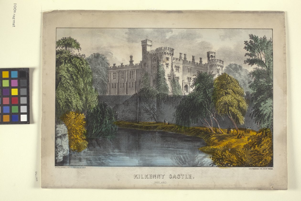 Kilkenny Castle, Irland (handfärgad litografi) av N. and Ives J.M. (1824 95) Currier