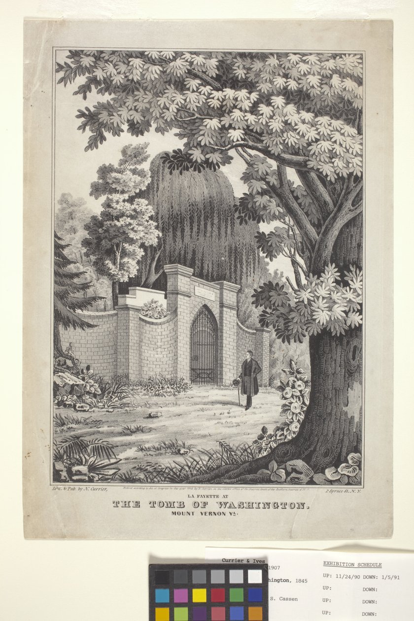 Lafayette at the Tomb of Washington (handfärgad litografi) av N. and Ives J.M. (1824 95) Currier