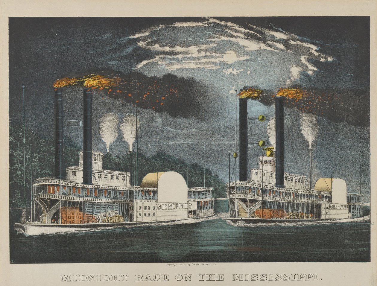 Midnattslopp på Mississippi av Currier and Ives