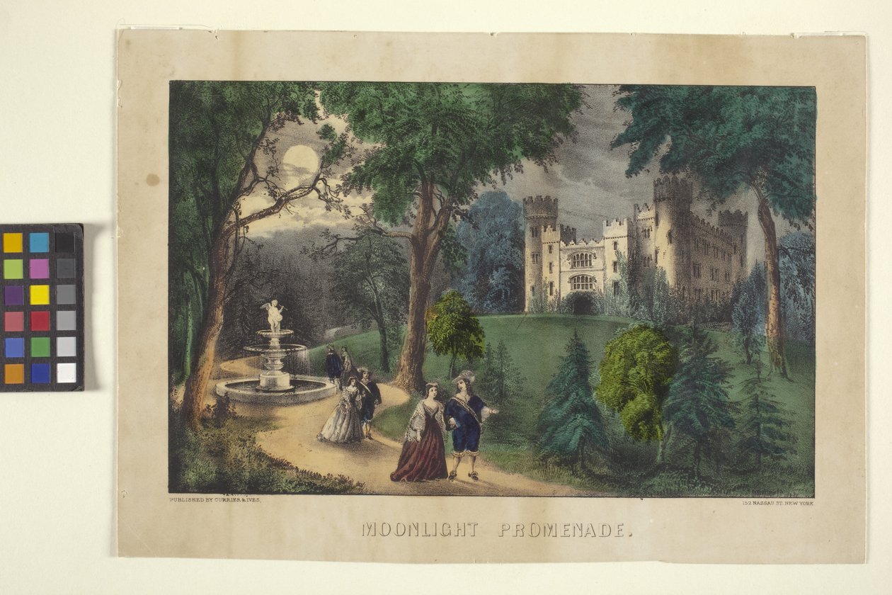 Moonlight Promenade (handfärgad litografi) av N. and Ives J.M. (1824 95) Currier