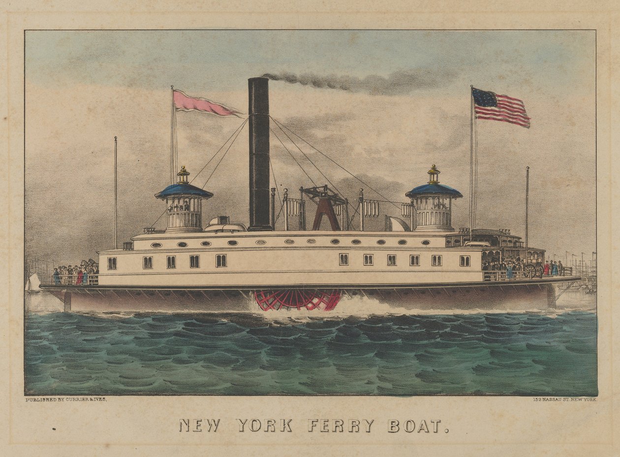 New York Ferry Boat, c.1860-65 (handfärgad litografi) av Currier and Ives