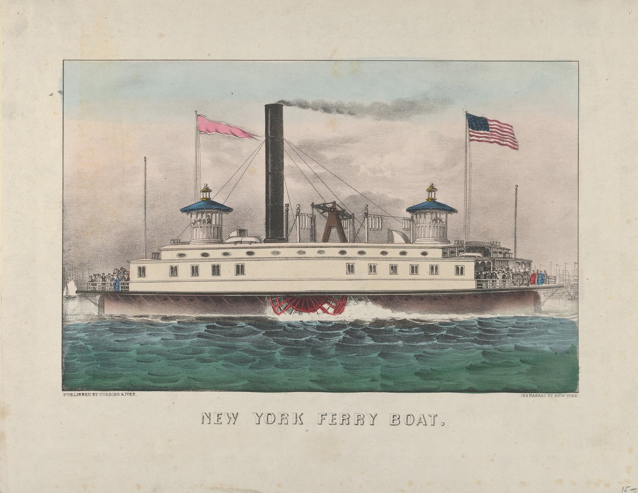 New York Ferry Boat, c.1860-65 (handfärgad litografi) av Currier and Ives